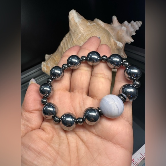 (JOYHANNAH) TERAHERTZ + CHALCEDONY NATURAL STONES  BRACELET size 7” - Picture 8 of 11